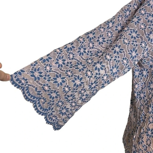 Suzanne Betro top, beach cover, 2X see thru lace top,floral,bell,scalloped hem - Picture 5 of 15